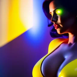 Ultra detailed fullbody Portrait in oil on canvas of beautiful busty fallout 4 woman ,wearing minimal skintight latex blue and yellow suit, extremely detailed digital painting, extremely detailed face,crystal clear Big Glowing eyes, mystical colors ,perfectly centered image, perfect composition, rim light, beautiful lighting, 8k, stunning scene, raytracing, anatomically correct, in the style of robert e howard and Ken Kelley and Ohrai Noriyoshi and Simon Bisley and tomzj1