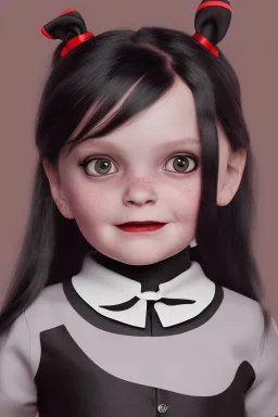 Wednesday Addams toddler, full body, jump, bokeh, hyper realistic