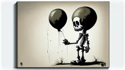 Banksy balloon skeleton cartoon painting