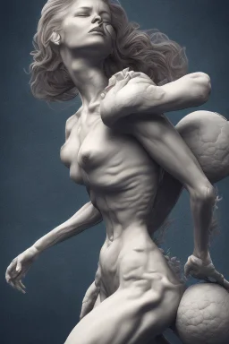 a woman carrying the weight of the earth on her back like Atlas