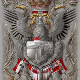 coat of arms of a city in the moutains, very detailed