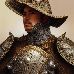 portrait,"Insanely detailed photograph of an armored mariachi warrior with sword", intricate chainmail charo,large Sombrero,elegant, highly detailed D20, digital painting, artstation, concept art, smooth, sharp focus, illustration, art by artgerm and greg rutkowski and alphonse mucha, 8 k