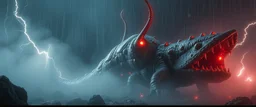 horrible space slug in the style of giger, in fog and spectacular spark rain