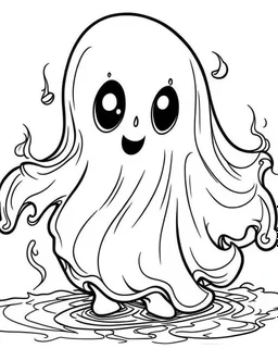 outline art for halloween coloring pages for kids with cartoon cute ghost , white background, Sketch style, full body, only use outline, clean line art, white background, no shadows and clear and well outlined, coloring page for kids,