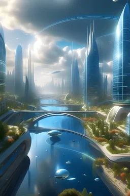 Retrato do centro de uma cidade linda em 2050