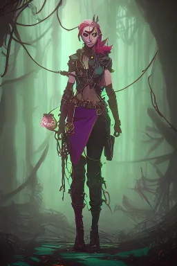 steampunk elf in a neon dystopian forest