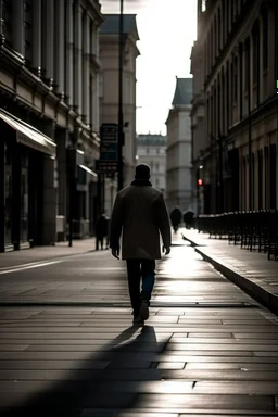 Man walks gon empty dtreet