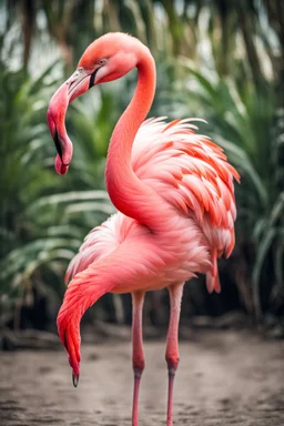 A flamingo with a massive head