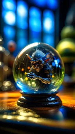 Nasty troll in a Crystal ball with Halloween landscape inside, shot on Hasselblad h6d-400c, zeiss prime lens, bokeh like f/0.8, tilt-shift lens 8k, high detail, smooth render, down-light, unreal engine, prize winning