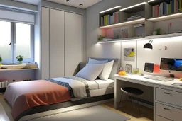 A youthful room with a PC 🖥️ and a bed 🛏️ 190 cm, 90 cm wide, and RGP side lighting.