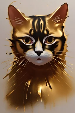 cat face made from dark gold dripping paint