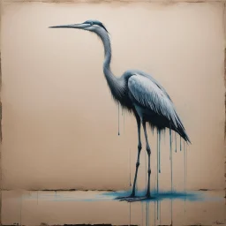 graffiti sketch of a long-legged heron on cardboard, minimalism, pastel duotone colors, wet sponge, diffusion paint wash, dramatic, by Pejac