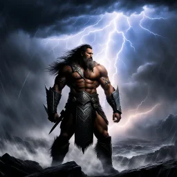 Alone against the fury of the tempest, the Precursor stands resolute, his gaze fixed on the roiling skies above. Lightning cracks across the heavens, illuminating his rugged features and the ancient runes etched into his armor, a testament to his connection to the sky Gods and his role as the chosen savior of the Orcs. With each thunderous boom that reverberates through the air, the Precursor's grip tightens on his warhammer, a weapon forged in the fires of adversity and tempered by the trials h