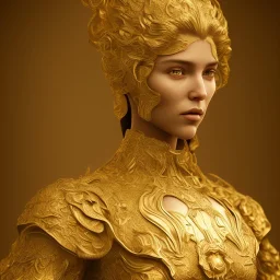 Úrsula Corberó, highly realistic, highly detailed, golden statue