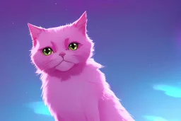 pink and purple cat in space, fluffy,