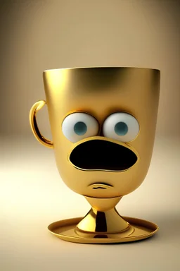 holy cup dorada ilustracion estilo pixar no ojos no boca