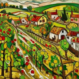 A brown underground mining village covered in vines painted by Wassily Kandinsky