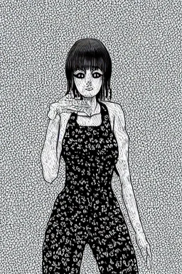Portrait lady, full body shot, full-color long shot style of junji ito