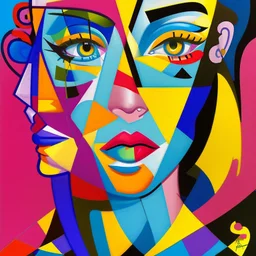 a painting of a woman with a colorful face, a cubist painting by Romero Britto, featured on pixiv, cubism, picasso, cubism, fauvism