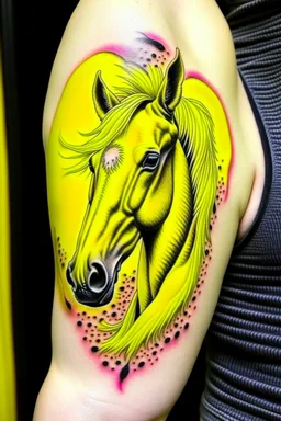 Yellow cockatrice with a horse tattoo