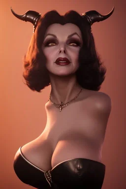 Joan Collins as evil queen in black leather, leather, busty, cleavage, angry, stern look. character design by cory loftis, fenghua zhong, ryohei hase, ismail inceoglu and ruan jia. unreal engine 5, artistic lighting, highly detailed, photorealistic, fantasy