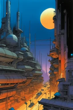 Lunar Punk city, moebius artist, magic