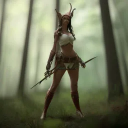 franz frazetta styl, cute elf hunter in the forest clearing