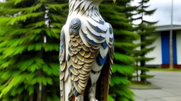 A white air elemental eagle harpy designed in Pacific Northwest totem poles painted by Albrecht Durer