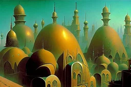 A surreal city with arches and domes by artist "Zdzisław Beksiński" by artist "Vladimir Kush"