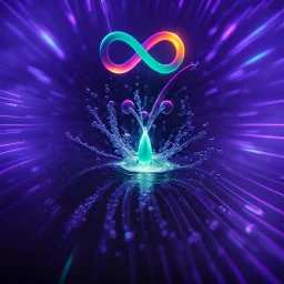 infinity symbol ∞ with vibrant single Plankton in water, striking, neon, chiaroscuro, dramatic, captivating, powerful, fantasy, beautiful, octane render, 16k post-production, artstation: award-winning: atmospheric: commanding: fantastical: clarity: ultra quality: striking: brilliance: stunning colors: amazing depth; lens: f/11, 35mm