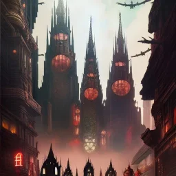 Gothic Metropolis, otto hung, friz Lang ,renaissance painting, matte painting, cyberpunk,detailed facades retrofuturistic