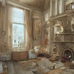  Living room with a big full wall window view on mediterranean city on sea , Ligurian architecture,interior design,point of perspective,by Jean Baptiste Monge, Epic cinematic, brilliant stunning, intricate, meticulously, detailed, dramatic atmospheric, maximalist digital matte painting