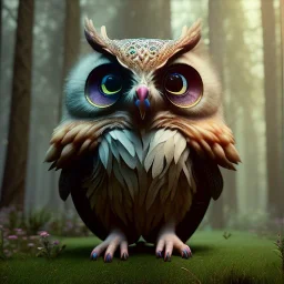 intricate details, realistic, octane, unreal engine, portrait, natural lighting,zoomed out + portrait, volumetric lighting, shiny,extreme detail, Photorealism, High detail, Hyper realistic Owl in forest, macro lens blur,abstract paint, sharp,ef 85mm 5.6, focus, trending by artstation