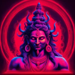 God shiva Demonic image in neon red color pallet