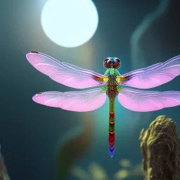 dragonfly, humming bird, fantasy art, Unreal Engine 5, lens macro,sharp focus, realistic, hyper detailed, studio lighting, neon light ambient, crystalized