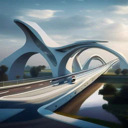 Puente peatonal sobre una autopista estilo Zaha Hadid