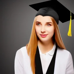 a beautiful young woman who just got congratulated from college wearing a graduation hat , dramatic, dramatic lighting, volumetric lighting, hyperrealism, 8k, high quality, photorealistic, lot of details