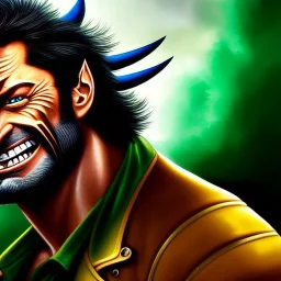 ultra detailed fullbody portrait of Wolverine Riding His Motorcycle , extremely detailed digital painting, intrincate, extremely detailed smiling face,crystal clear Big Green eyes, in the style of Frank Frazzetta , mystical colors , perfectly centered image, perfect composition, rim light, beautiful lighting,8k, stunning scene, raytracing