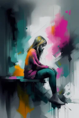 Abstract art lonely girl