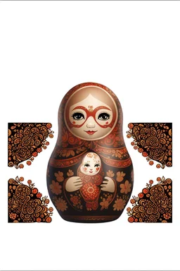 draw a matryoshka doll in the style of Khokhloma, the matryoshka is smiling, take the matryoshka dolls patterns from Khokhloma