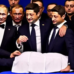 Zelensky selfie with Putin's corpse, photo, black background