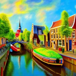 an ultradetailed painting of a netherlands village, golden ratio, 4 k resolution, 8 k resolution, oil on canvas, landscape with Bright Colors, pop art