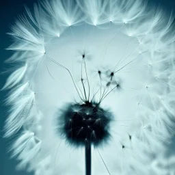 a small, fluffy dandelion on fire at the middle left part of the picture, dreamlike minimalist art with a lot of white space around it