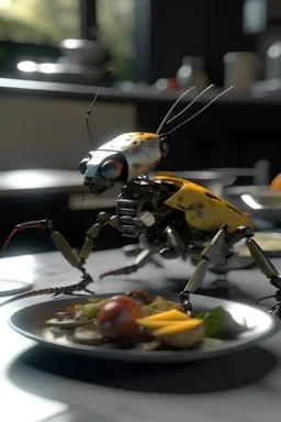 an insect robot preparing a delicious meal