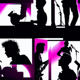 The silhouette of a musical performer in the spotlight. - very noticeable shadows - very realistic details - style: "synthwave"