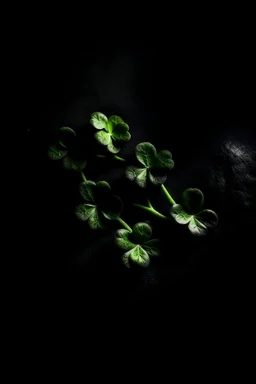 three clover leaves on a dark surface, dark, occult