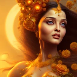 aishwarya rai , flower goddess, by Mahmoud Sai, Cartographic, Golden Hour, Closeup-View, 16k, Lumen Global Illumination, Diffraction Grading ,beautiful ,circuitry, hot