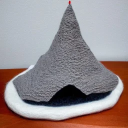 Model of the Matterhorn made of wool knitting, grey and white