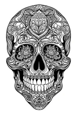 outline art for horror coloring pages for adults with skull, white background, Sketch styl, only use outline. Mandala style, clean line art, no shadows and clear and well outlined