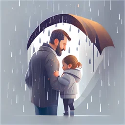 father's day clipart, rainy scene, isolated white background, cinematic lighting effect, charming, bokeh, digital painting, soft lighting, , 4K resolution,, photorealistic rendering, highly detailed clean, vector image, photorealistic masterpiece, professional photography, simple space backdrop, flat white background, isometric, vibrant vector